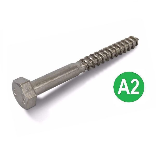 M6x40mm A2 Stainless Hex Head Coach Screws