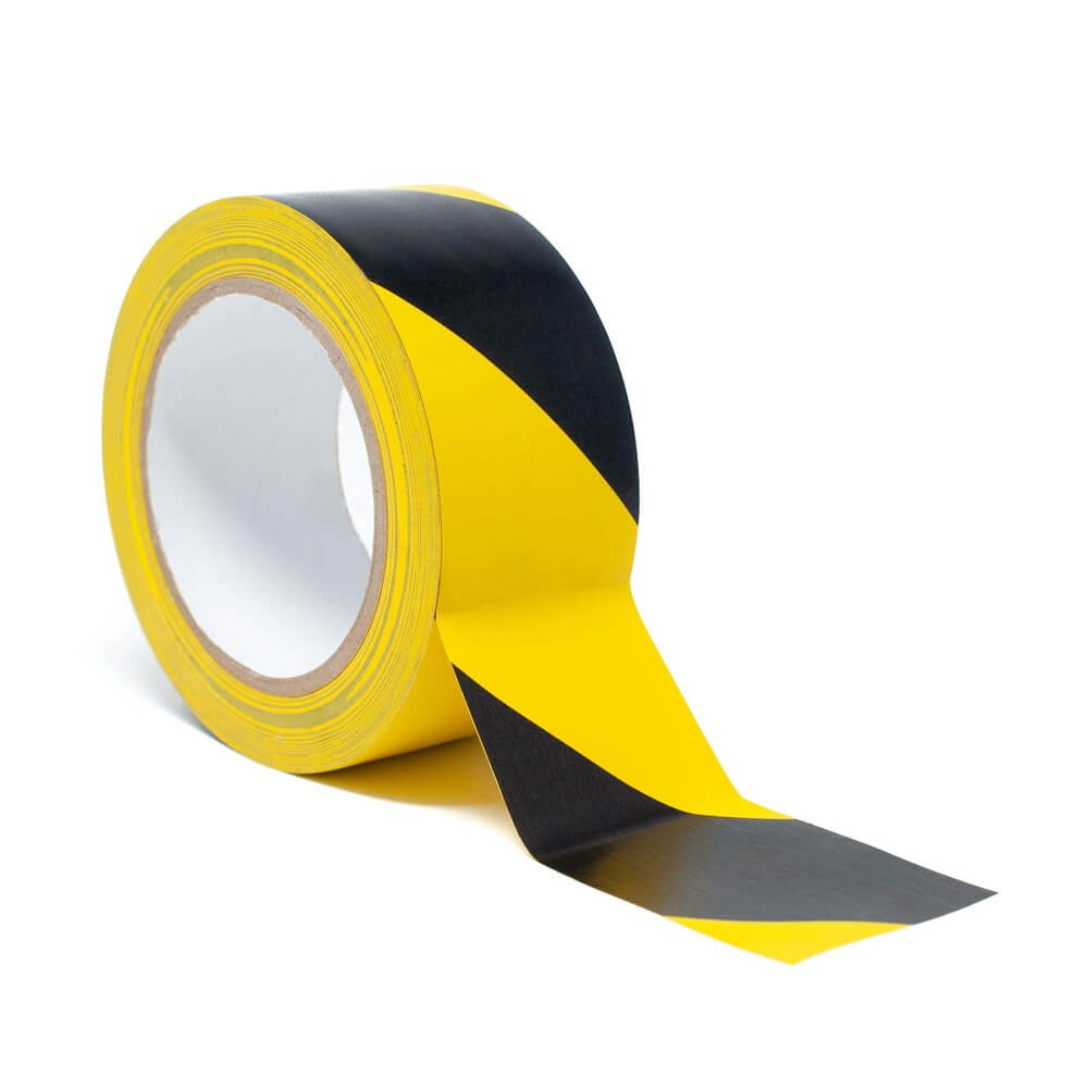 PVC Hazard Tape Bk/Yw 50mm 33Mtr