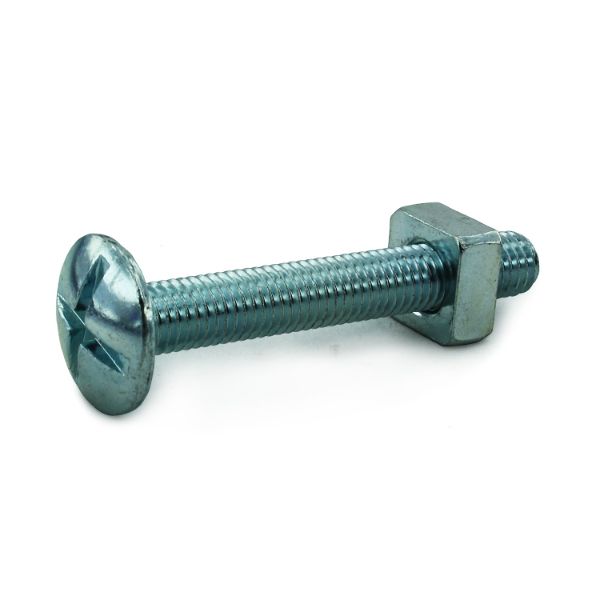 M6x30 Mushroom Head Roofing Bolt + Nut BZP