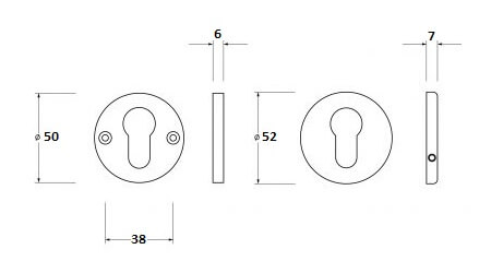 line drawing of from the anvil euro profile escutcheons