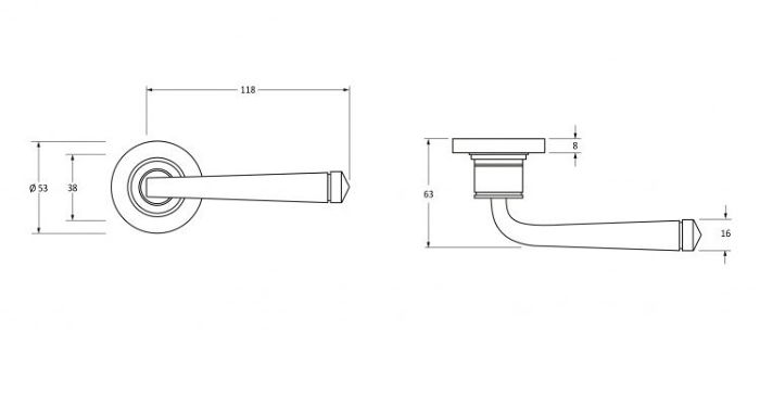 line drawing of from the anvil avon lever on round rose handles