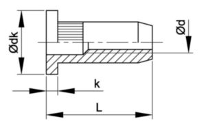 Technical line drawing of aluminium rivnuts