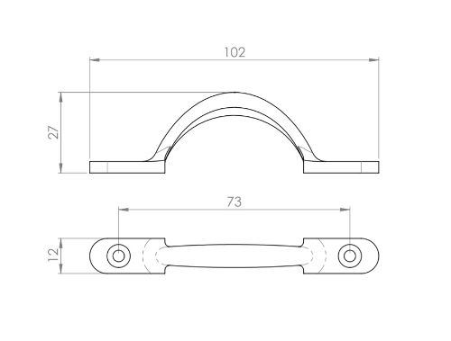 technical line drawing of Carlisle Brass AA96 sash handle