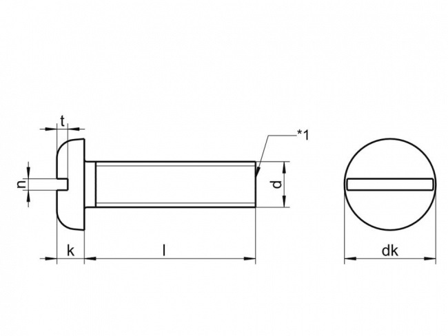 technical line drawing of slot pan machine screws DIN85