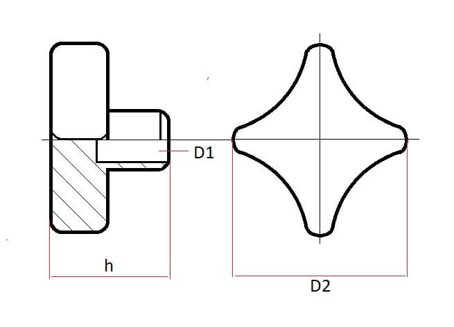 technical line drawing of 4-lobe plastic turning knob
