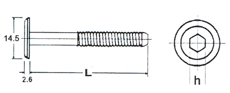 Technical line drawing of M6 flat head furniture bolts