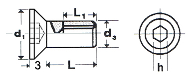 Technical line drawing of M6 countersunk head furniture connector nut