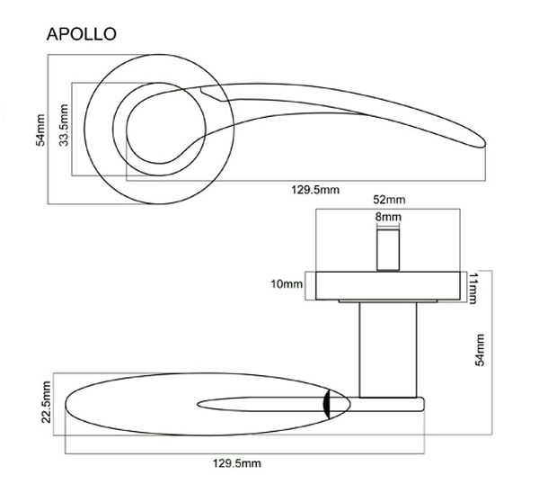 technical line drawing of Fortessa Apollo Door Handle