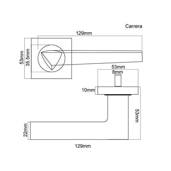 technical line drawing of Fortessa Carrera Door Handle