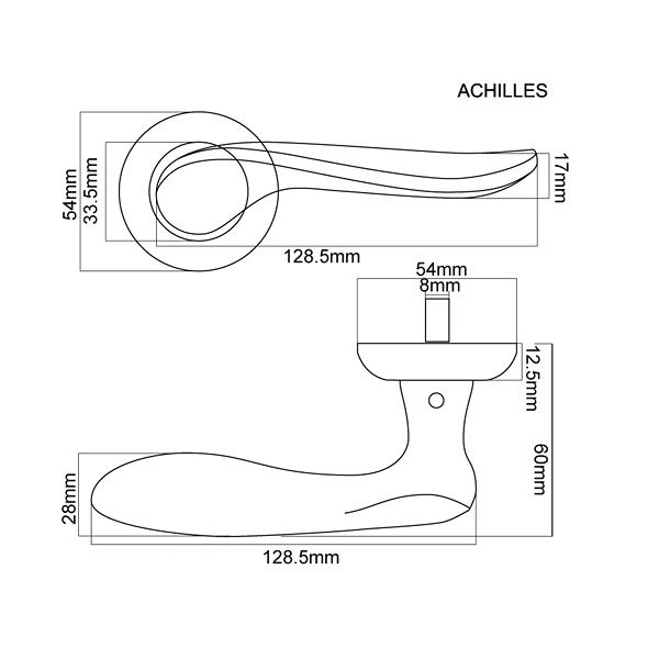 technical line drawing of Fortessa Achilles Door Handle