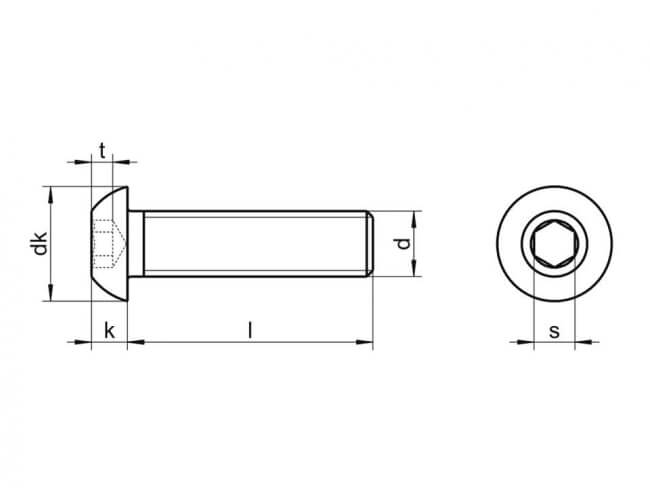 technical line drawing of ISO 7380 socket button head screws