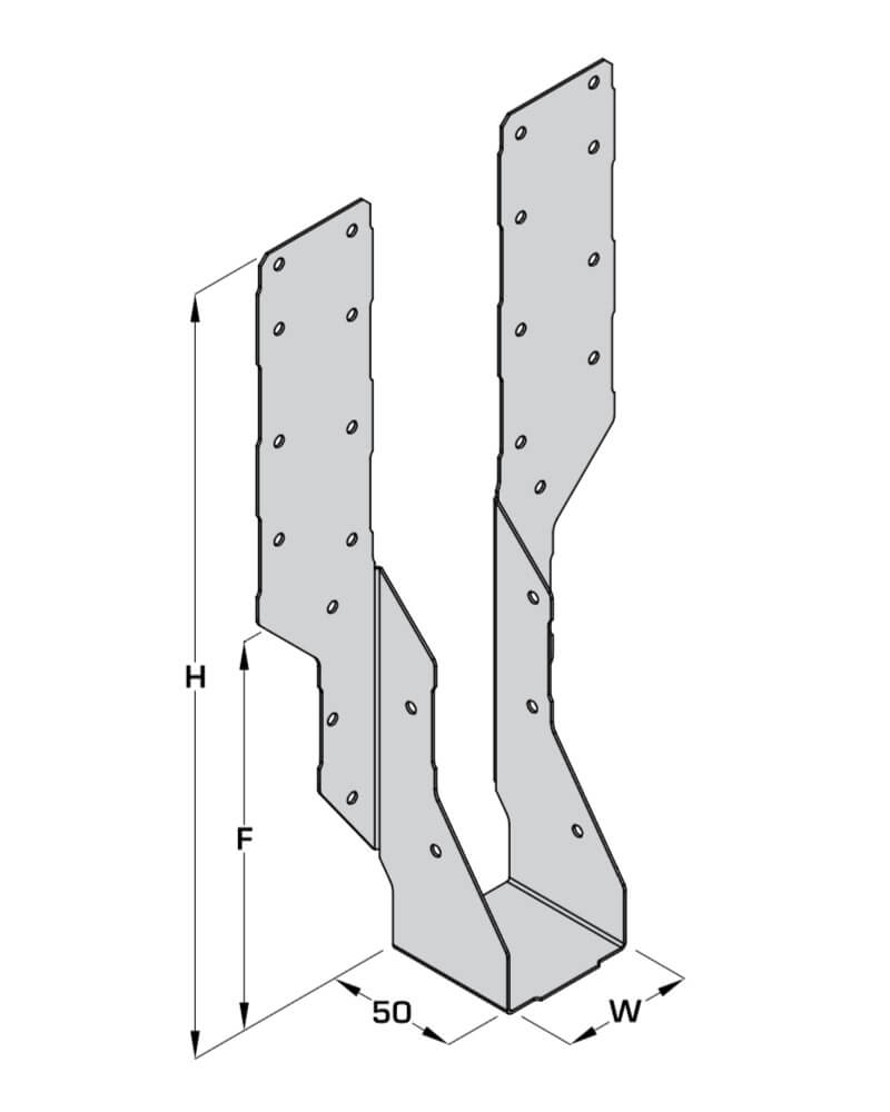 Technical line drawing of Cullen ITW KH joist hanger