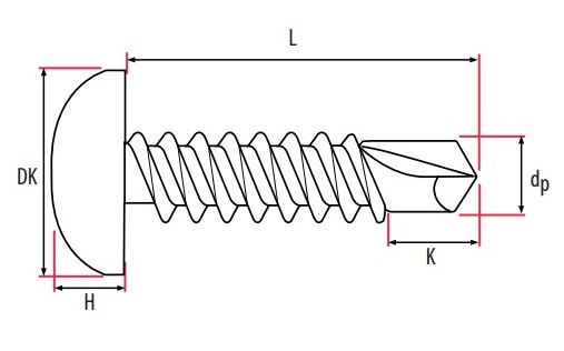 technical line drawing of torx pan tek screws
