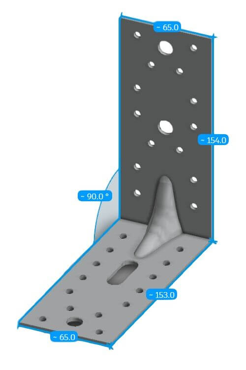 Technical line drawing of Simpson E9/2,5 reinforced angle bracket