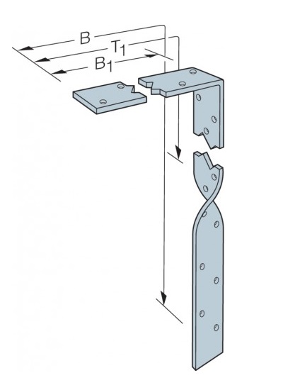 Technical line drawing of Simpson heavy duty restraint strap