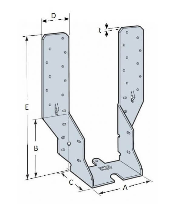 Technical line drawing of Simpson JHA270 joist hanger