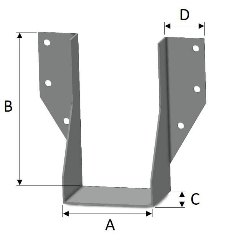 Technical line drawing of Simpson LUP light duty speed prong joist hanger