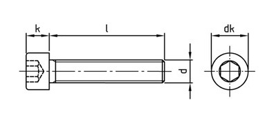 technical line drawing of DIN 912 socket cap head screws full thread