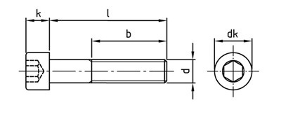 technical line drawing of DIN 912 socket cap head screws part thread