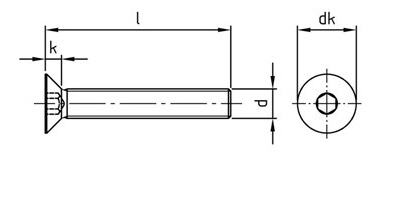 technical line drawing of DIN 7991 socket countersunk screws