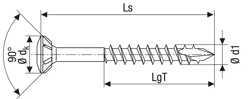 Technical line drawing of SPAX-M MDF screws