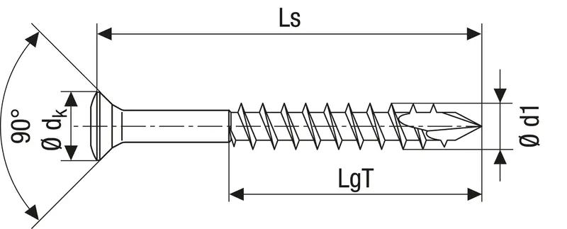 Technical line drawing of SPAX-M MDF screws