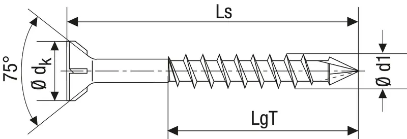 Technical line drawing of SPAX-M MDF screws