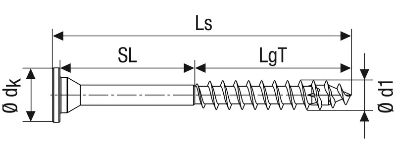 Technical line drawing of SPAX-M MDF screws