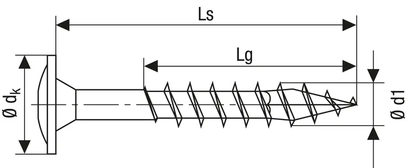 Technical line drawing of SPAX-M MDF screws