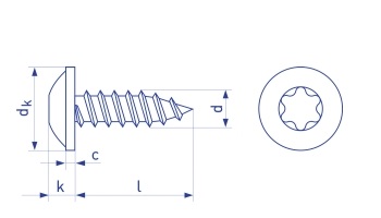 technical line drawing of torx flange head self tapping screws DIN 968 C