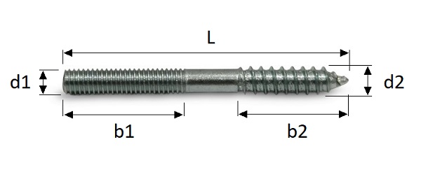technical line drawing of wood to metal dowel hanger bolt