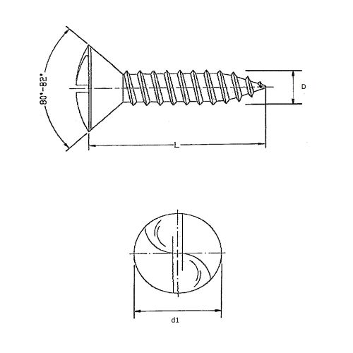 technical line drawing of clutch head security wood screws