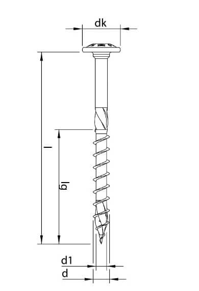 Technical line drawing of Heco Topix flange head structural wood screws